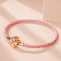 Flettet Læderarmbånd med Firekløver i pink