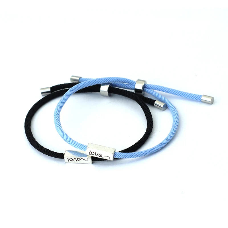 Flettede Gourmette-armbånd til par "Love" blå og sort