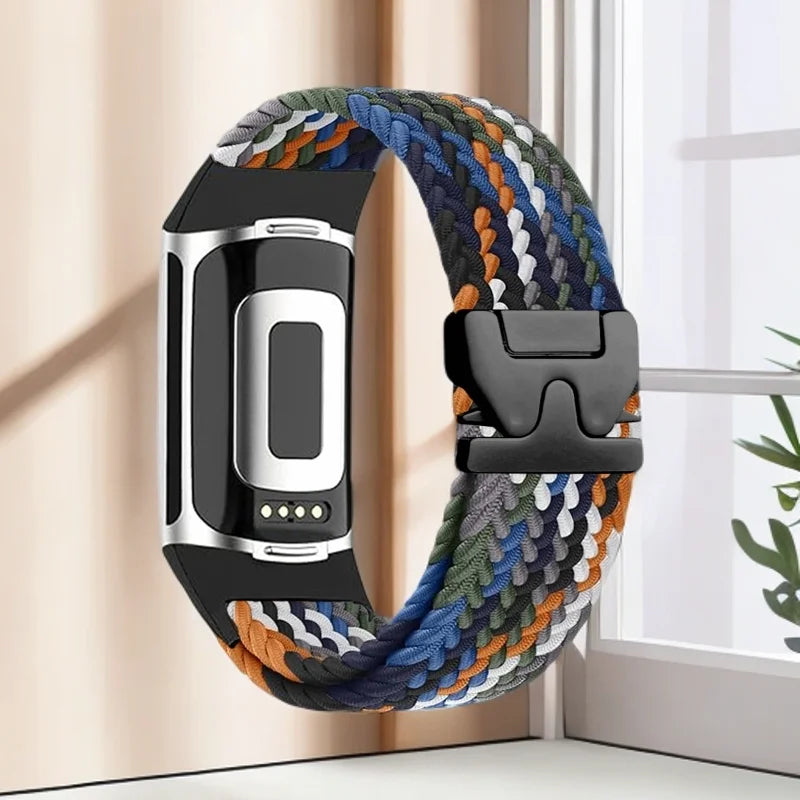 Flettet klokkerem for Fitbit Charge 5, Charge 6 svart oransje blå