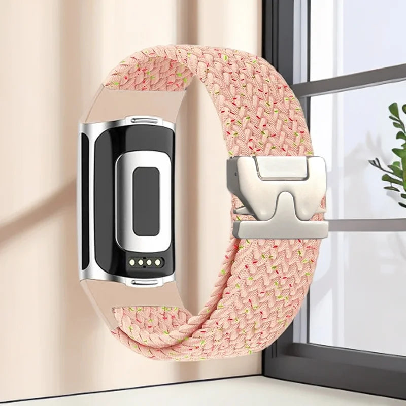 Flettet klokkerem for Fitbit Charge 5, Charge 6 rosa