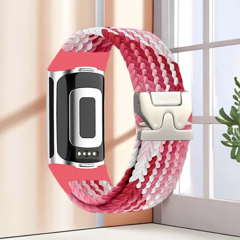 Flettet klokkerem for Fitbit Charge 5, Charge 6 rød rosa