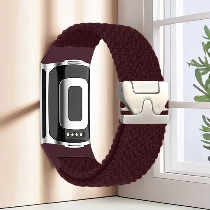 Flettet klokkerem for Fitbit Charge 5, Charge 6 burgunder