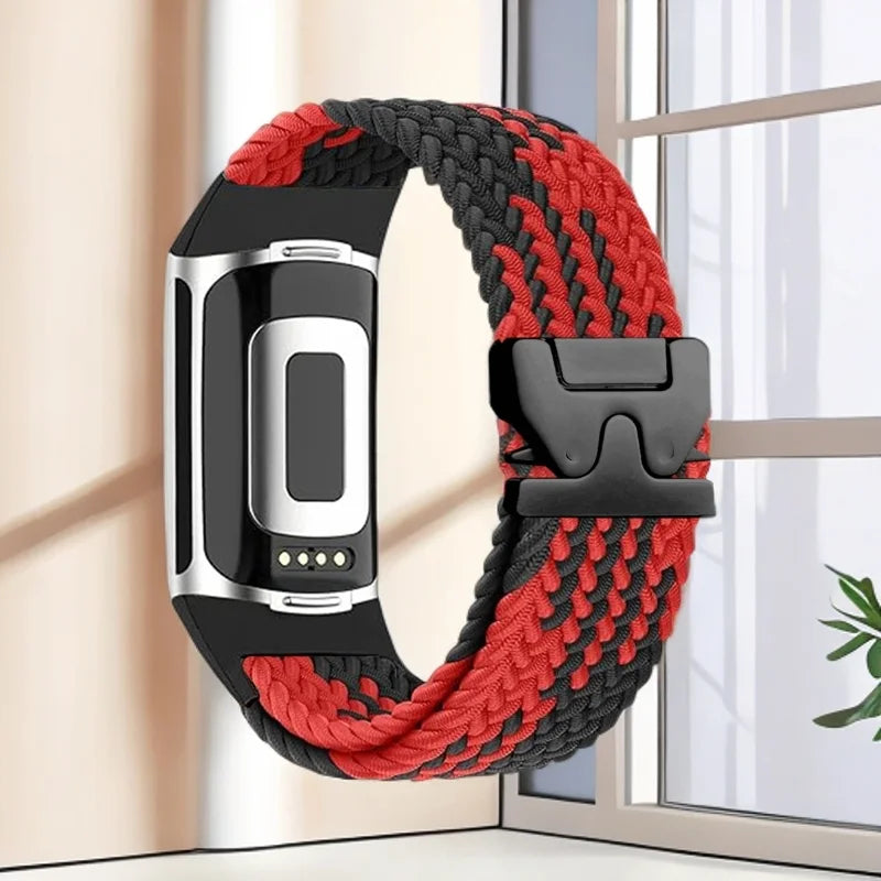 Flettet klokkerem for Fitbit Charge 5, Charge 6 rød svart