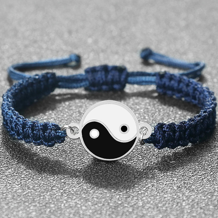 Flettet Yin Yang armbånd blå og sølv