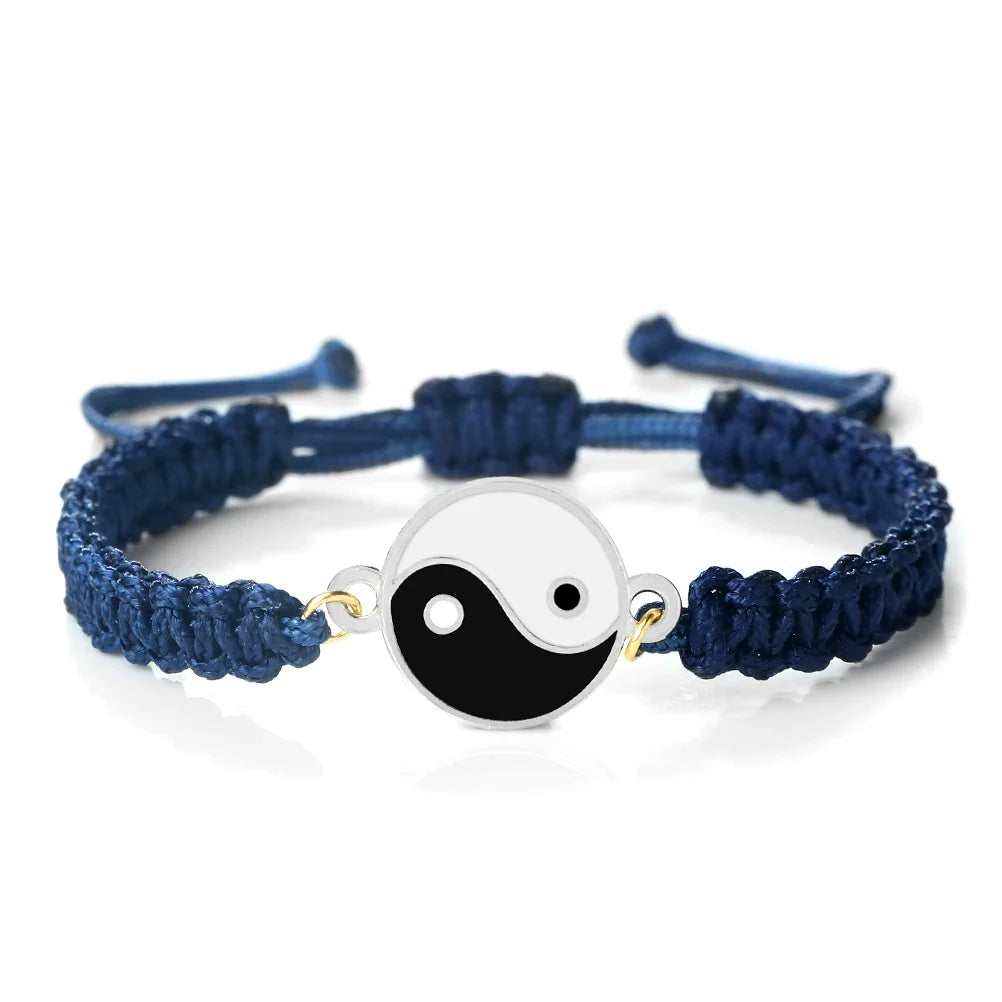 Flettet Yin Yang-armbånd blått og sølv