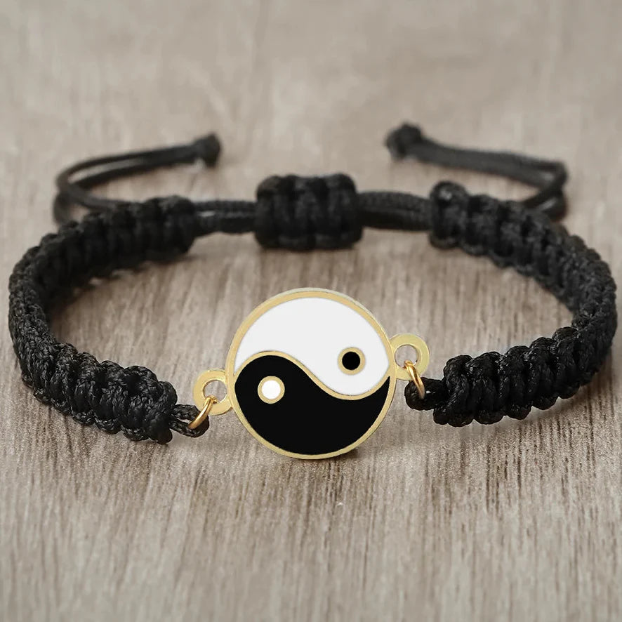 Flettet Yin Yang armbånd sort og guld