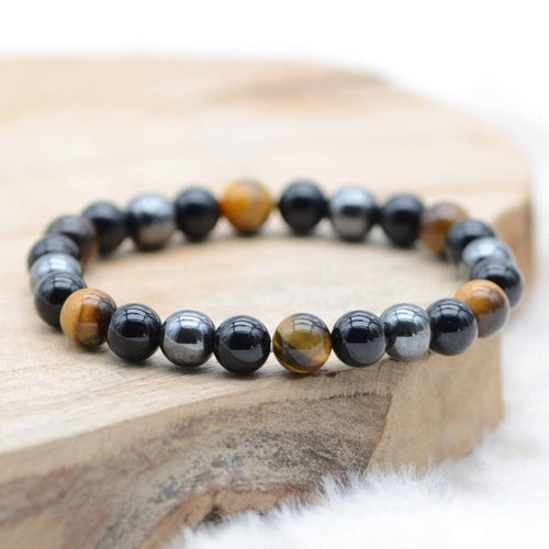 Armbånd "Triple Beskyttelse" i Hematit, Tigerøje og Obsidian
