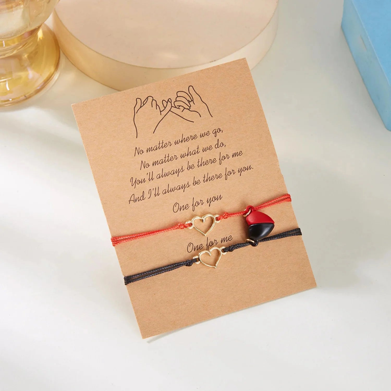 Náramky pro páry Magnetický náramek Srdce a červený a černý elektrokardiogram