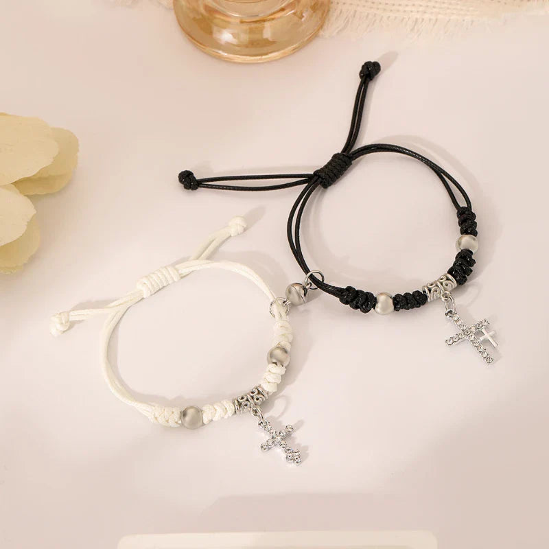 Bracelets pour Couples Noir et Blanc Gourmette Croix