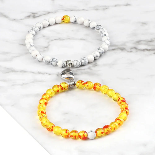 Armbånd til par Magnetisk Gourmette Perler hvid og solsten