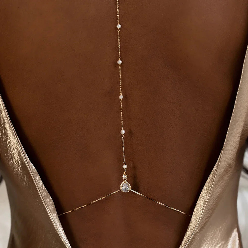 Kvinne ryggkjede halskjede ryggpynt sølv