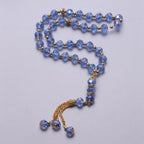 Elegantní muslimský růženec - islámský tasbih 33 modrých a zlatých korálků