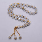 Elegantní muslimský růženec - islámský tasbih 33 křišťálových a zlatých korálků