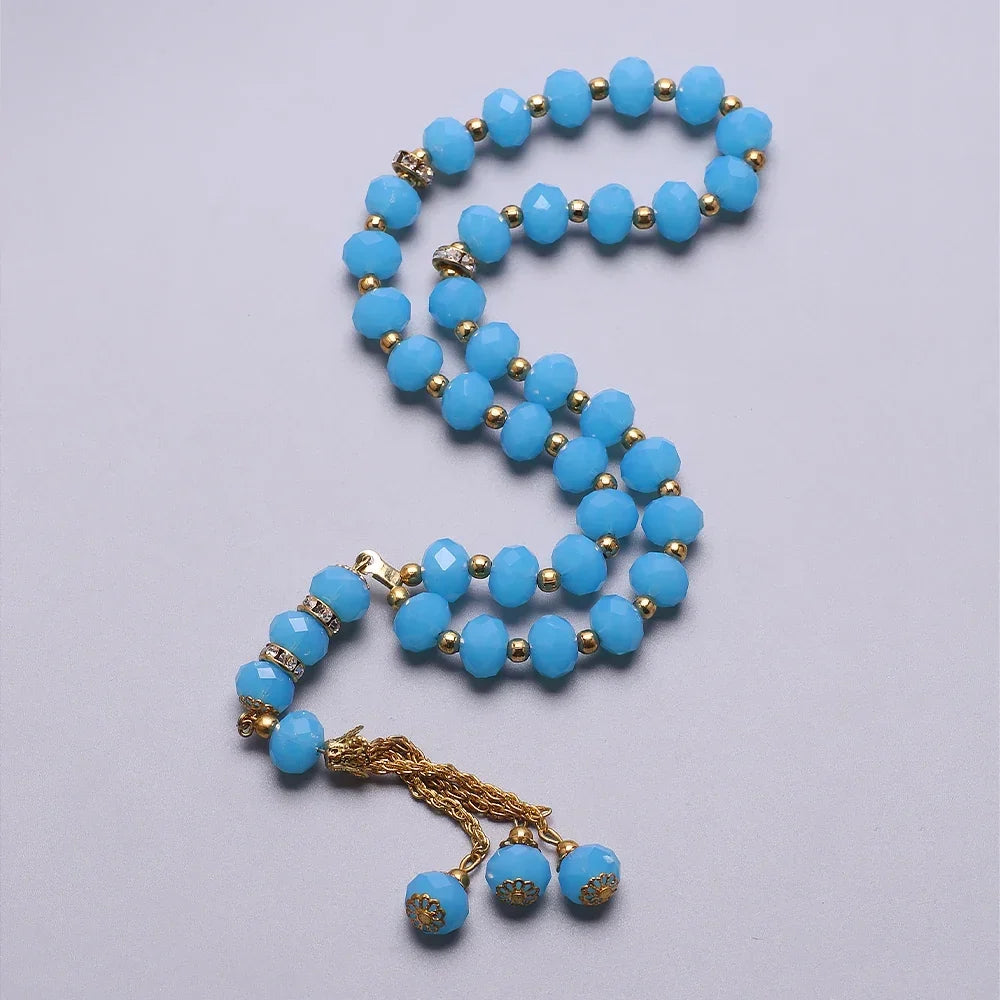 Elegantní muslimský růženec - islámský tasbih 33 tyrkysových korálků