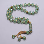 Elegantní muslimský růženec - islámský tasbih 33 jadeitově zelených a zlatých korálků