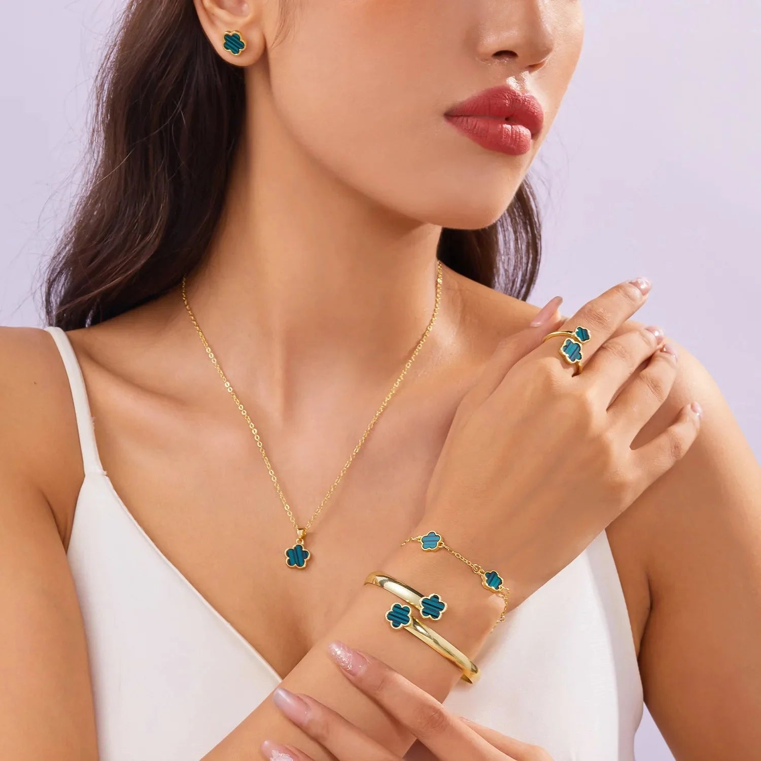 Smykkesæt med 5 Firkløver 