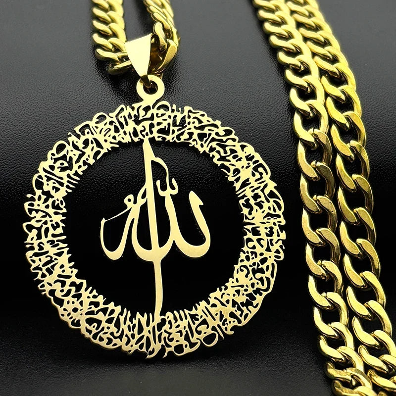 Halskjede med store lenker og Allah-anheng i arabisk islamsk muslimsk gull