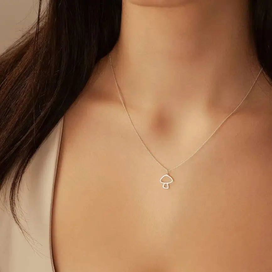 Collier avec Fin Pendentif Champignon argent