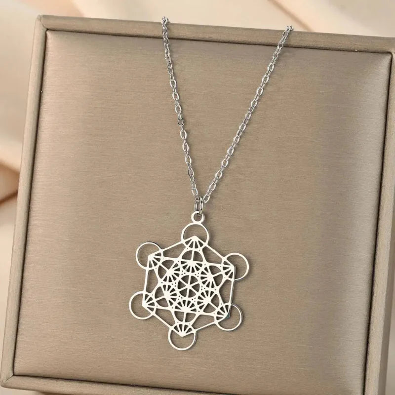 Collier avec Grand Pendentif Cube de Métatron argent