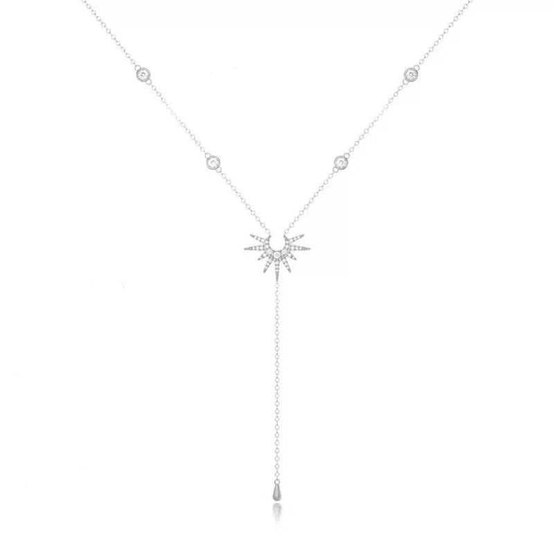 Collier avec Long Pendentif Soleil argent