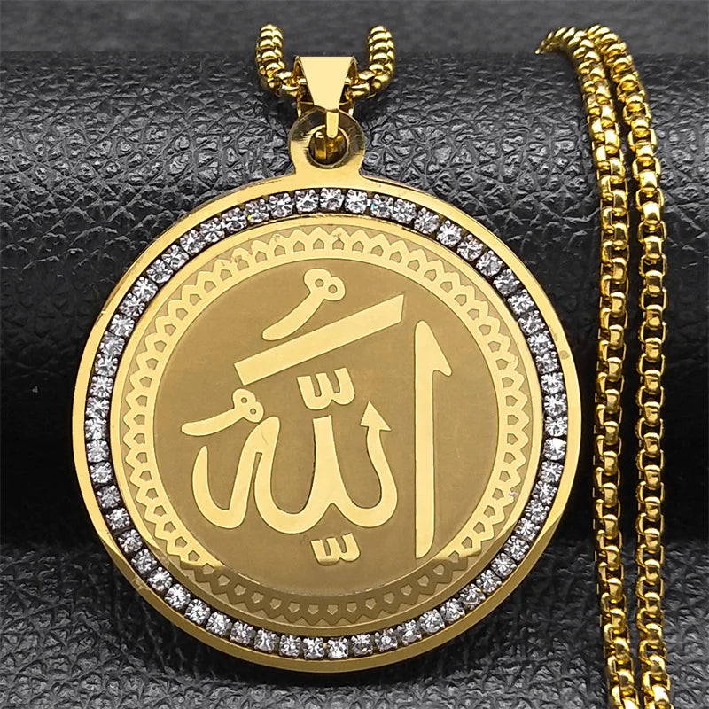 Collier avec pendentif amulette Allah arabe islam musulman or