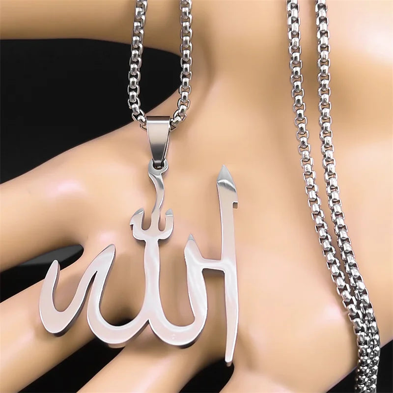 Halsband med Allah-hänge arabisk islam muslim silver 50 cm