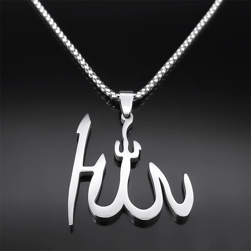 Halsband med Allah-hänge arabisk islam muslim silver 50 cm