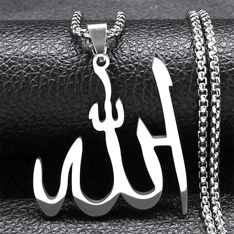 Halsband med Allah-hänge arabisk islam muslim silver 50 cm
