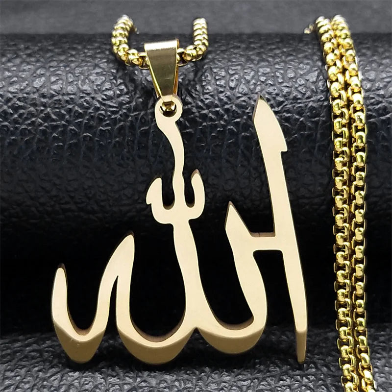 Halsband med Allah-hänge arabisk islam muslim guld 60 cm