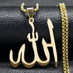 Halsband med Allah-hänge arabisk islam muslim guld 60 cm