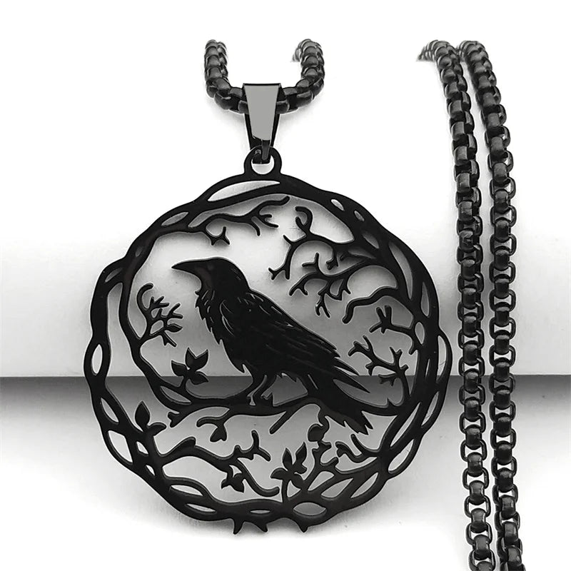 Collier avec Pendentif Arbre avec Oiseau noir