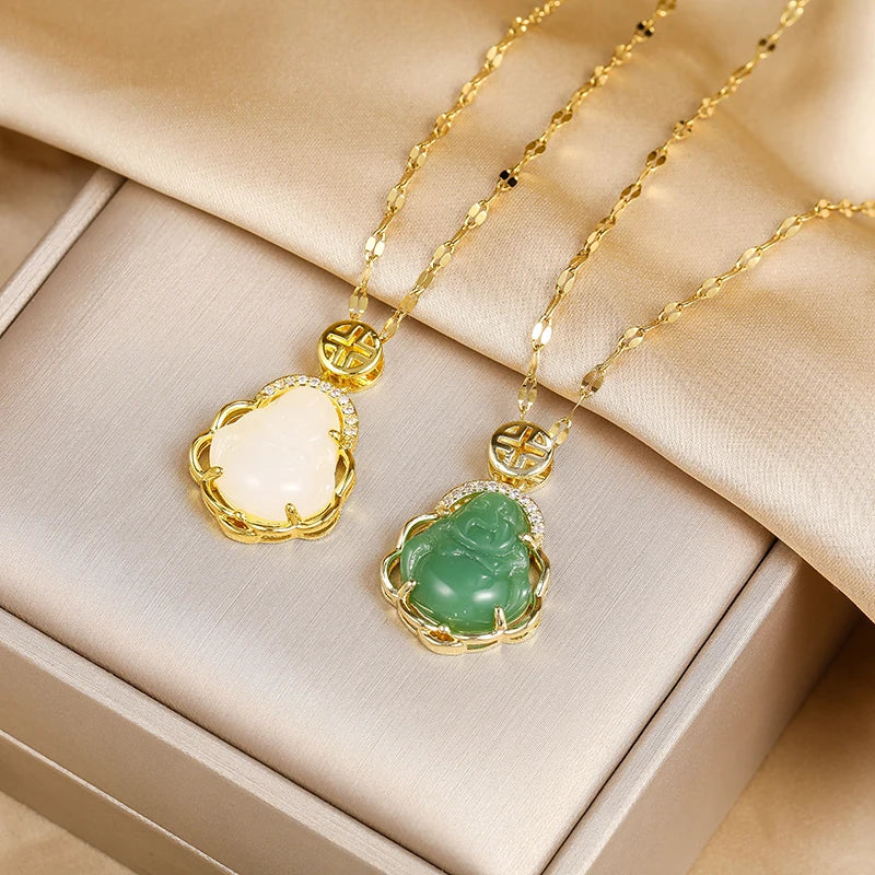 Halskjede med grønn Buddha anheng