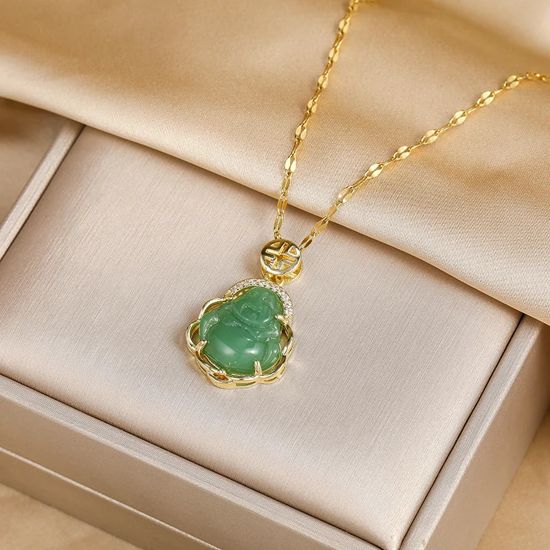Collier avec Pendentif Bouddha vert