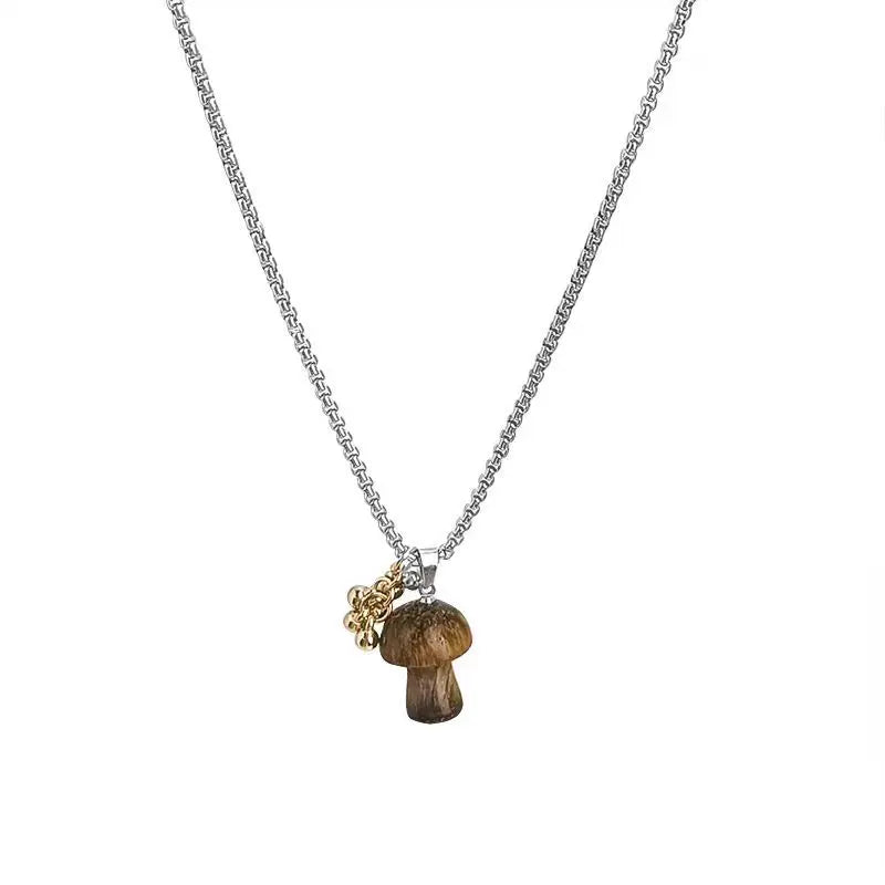 Collier avec Pendentif Champignon Automnale marron