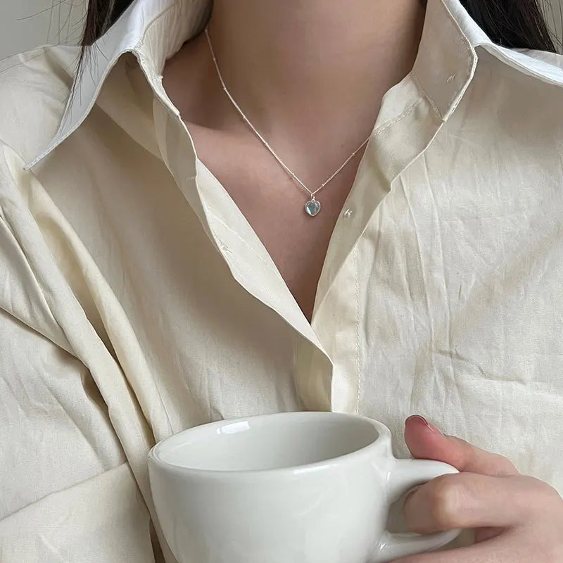 Halskæde med vedhæng hjerte frugtbarhed månesten kæde med perler