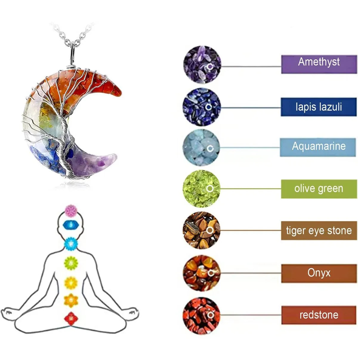 Halskæde med Halvmåne Vedhæng 7 Chakras