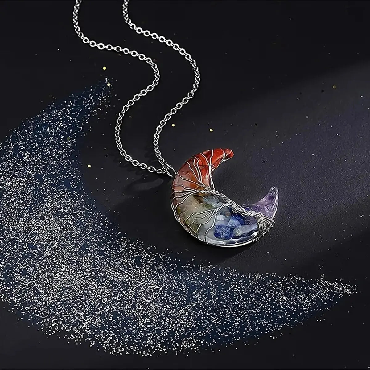 Halskæde med Månesegl Vedhæng 7 Chakraer