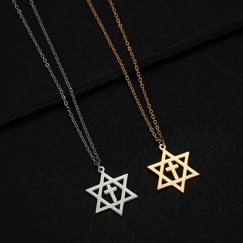 Halsband med hängsmycke i form av ett kors och Davidsstjärnan, ortodoxa judiska symboler, guld