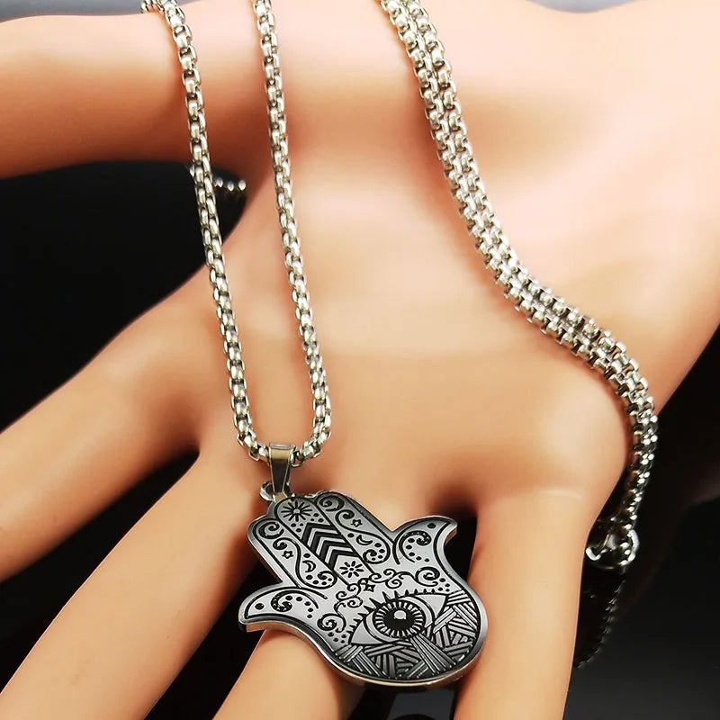 Pánský náhrdelník s ochranným přívěskem proti zlému oku a arabskou rukou Fatimy s okem