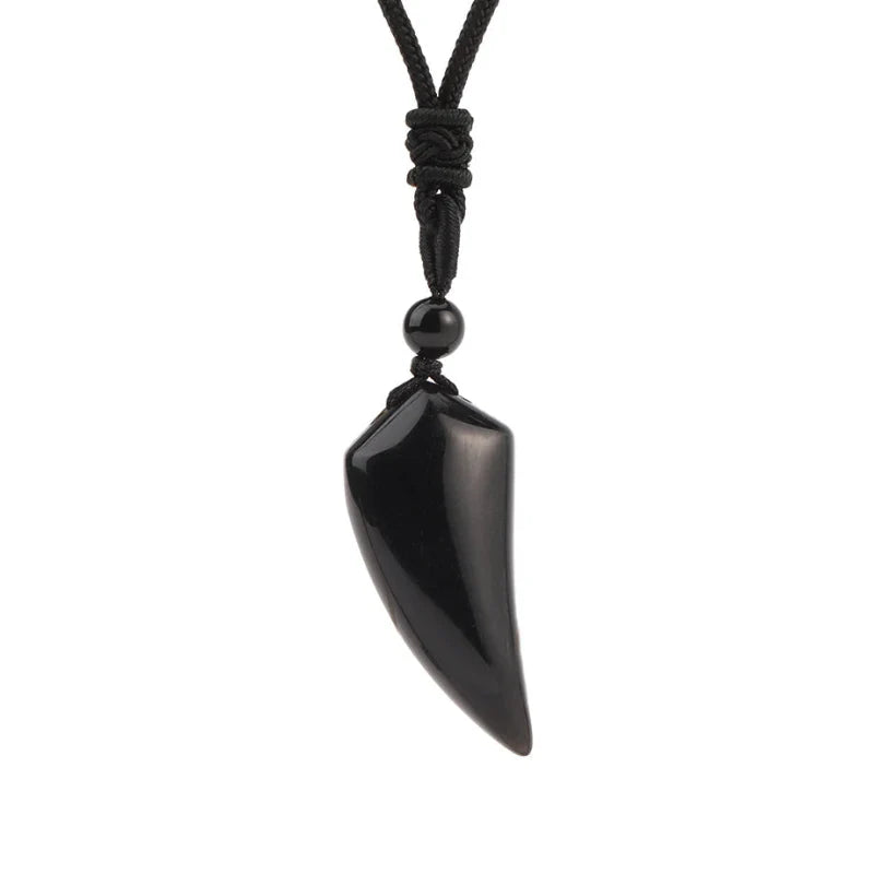 Collier avec Pendentif en Pierre Naturelle Dent de Requin Obsidienne