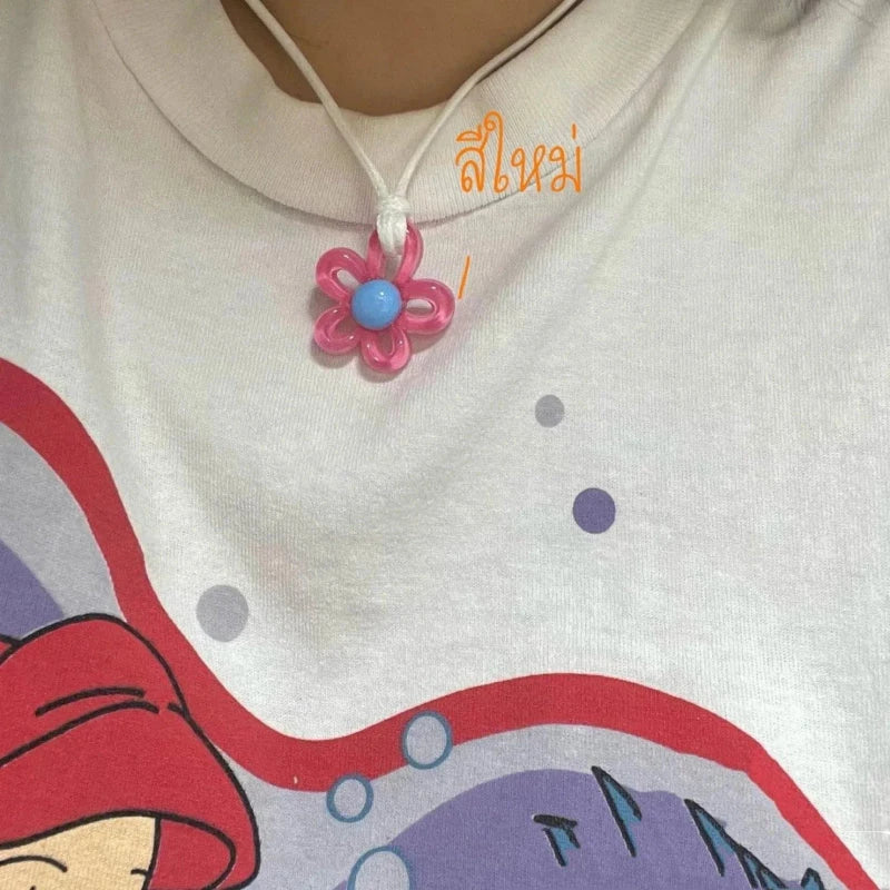 Collier avec Pendentif Fleur Colorée rose