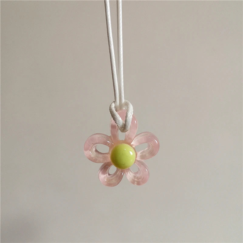 Collier avec Pendentif Fleur Colorée rose