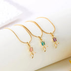 Halskæde med tulipanblomst vedhæng i rosa zirkonia