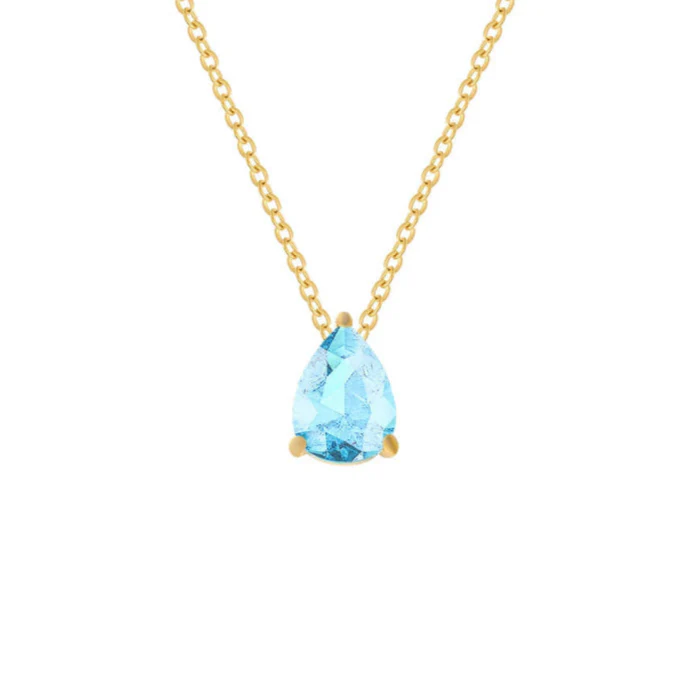 Collier avec Pendentif Goutte d'Eau en Zircon Pierre de Naissance