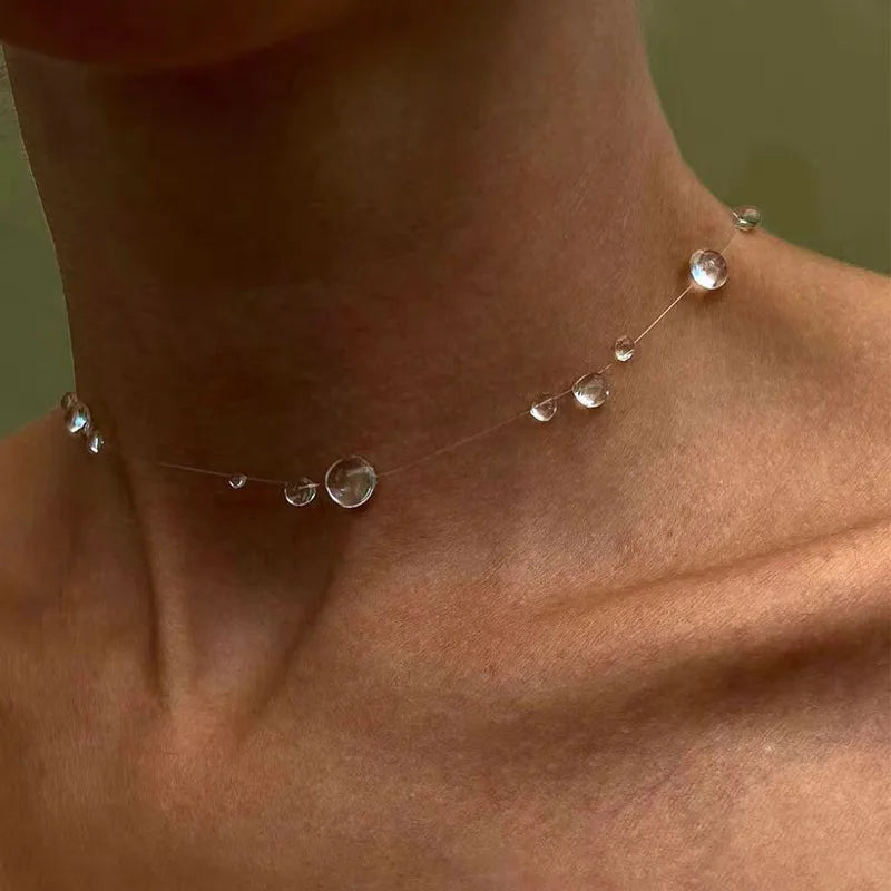 Collier avec Pendentif Goutte d'Eau Transparente