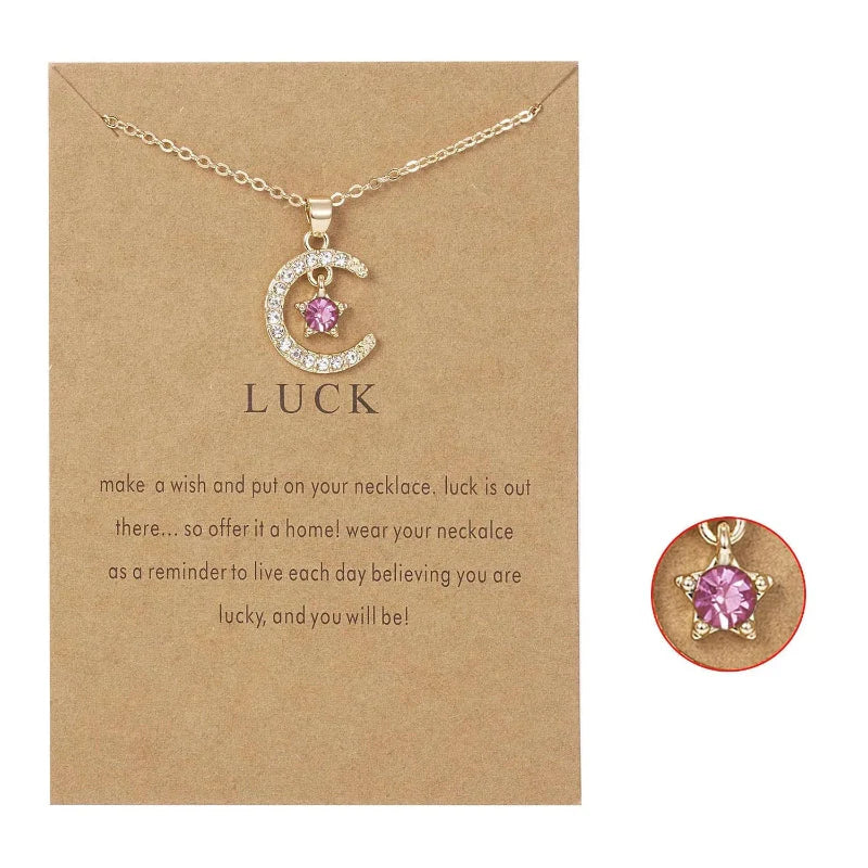 Collier avec Pendentif Lune en Strass Pierre de Naissance