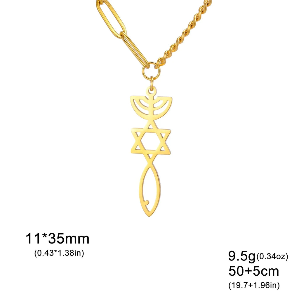 Halsband med messiansk Menorah- och Davidsstjärne-hänge i guld