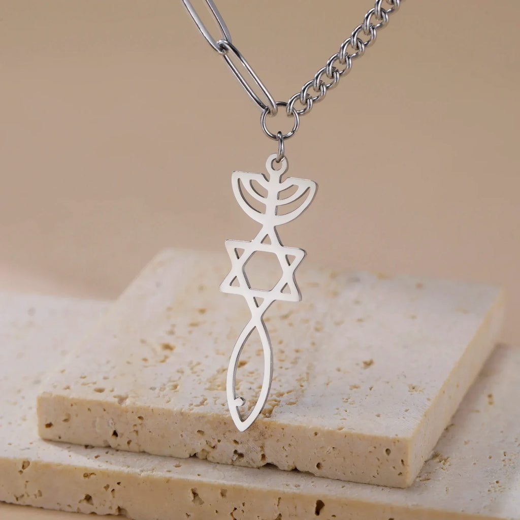 Halsband med messiansk Menorah- och Davidsstjärne-hänge i silver