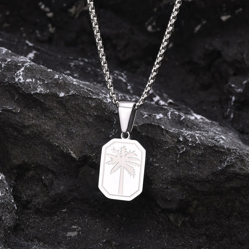 Halsband med geometriskt palmhängsmycke i silverton