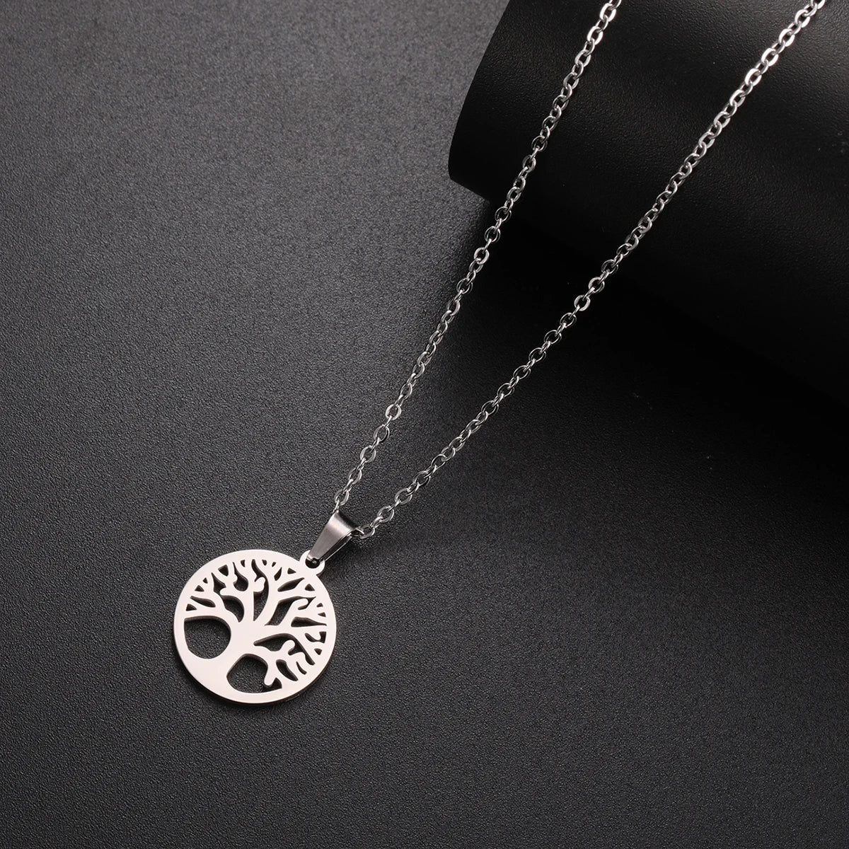 Collier avec Pendentif Rond Arbre de Vie Homme ou Femme argent